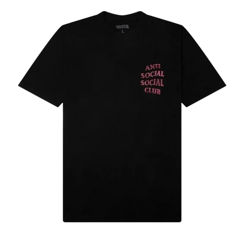 Anti Social Social Club Pink Rhinestone Logo Black Tee Shirt Men's X Large ASSC